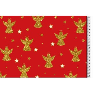 Cotton fabric christmas red glitter print angel