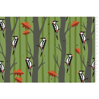 Cotton Jersey Fabric Hamburg Love woodpecker green