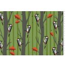 Cotton Jersey Fabric Hamburg Love woodpecker green